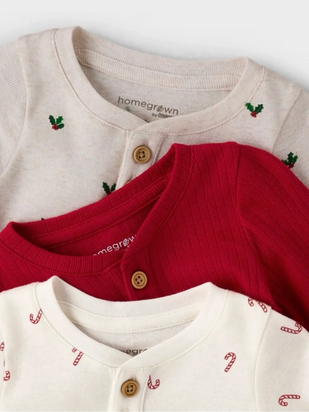 Gymboree 3-Pack Holiday Baby Bodysuits Candy Cane Holly 12-18M